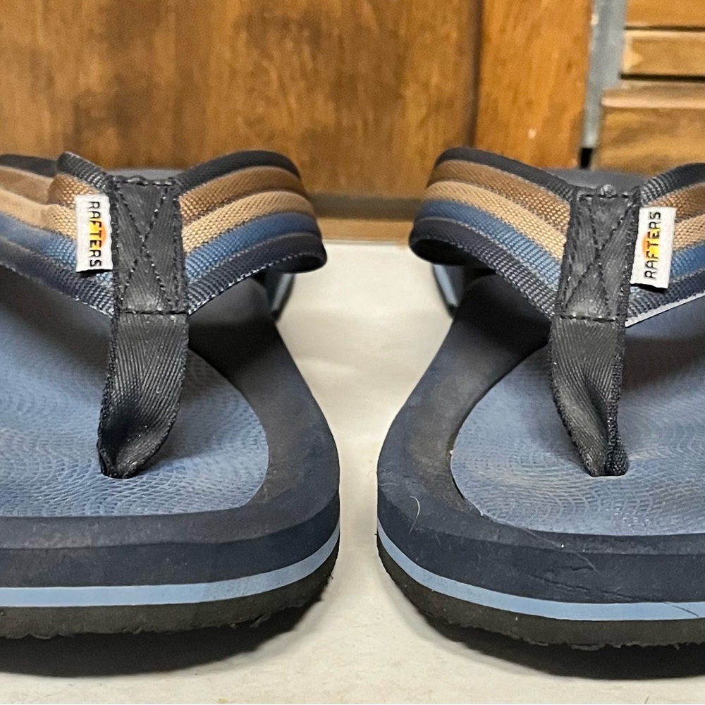 Rafters Men's Flip Flops Size 13 | Blue & Tan Striped | Like New